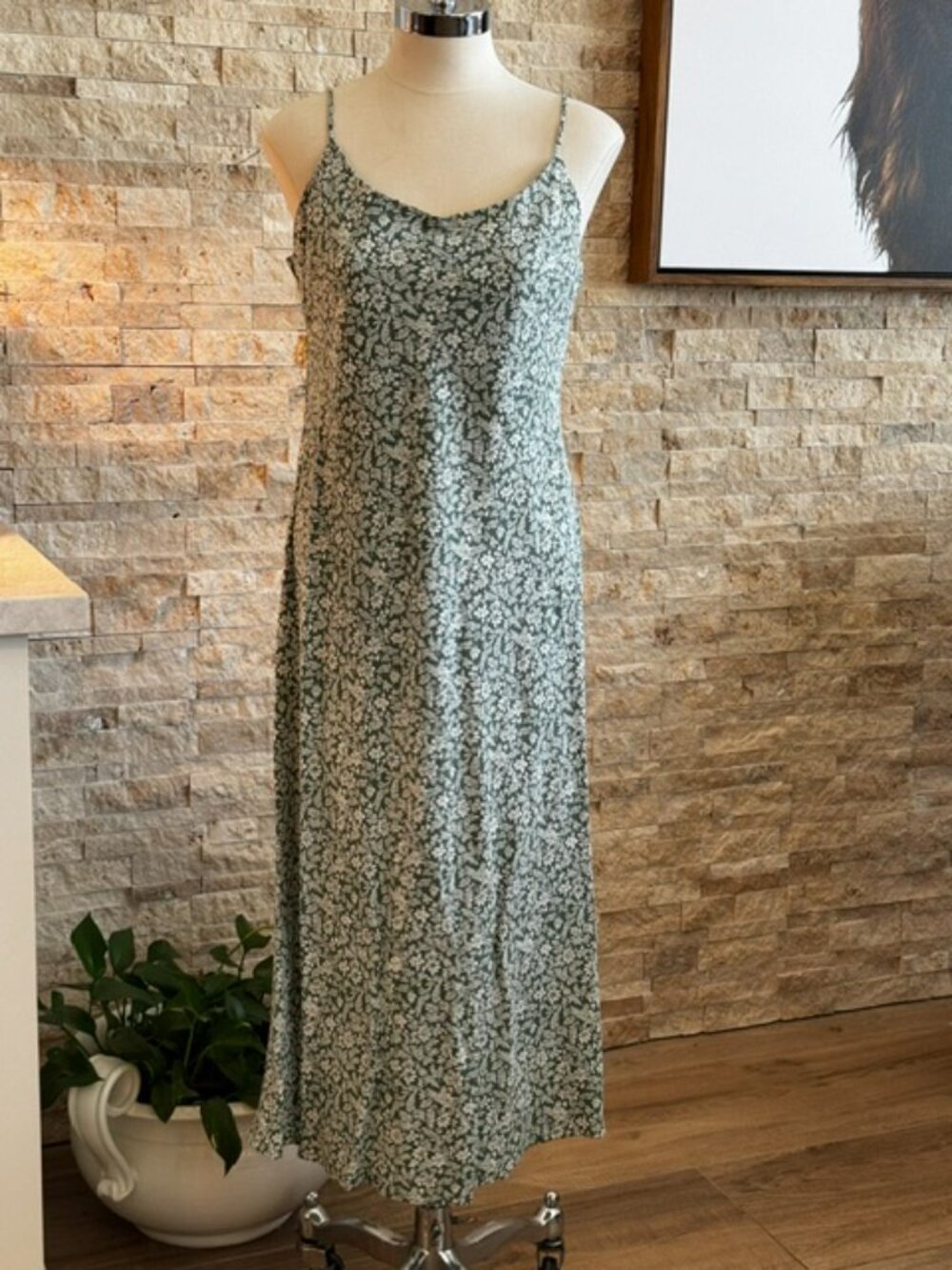 RVCA Maiden Midi Green Flower Dress XL /14 NWT